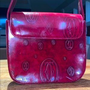 Red Cartier Logo Embossed Patent Leather Bag